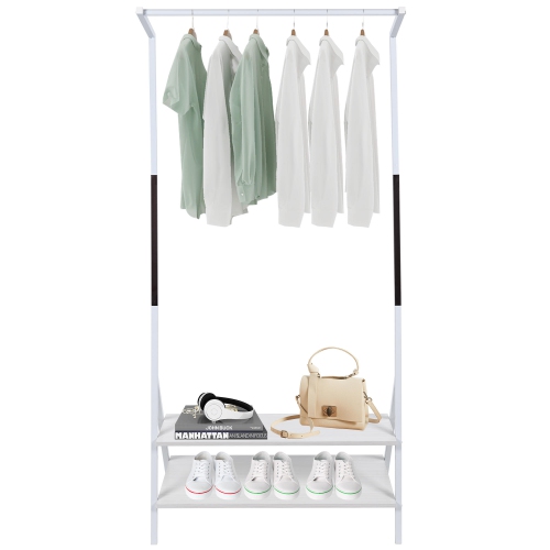 Z-Frame Metal Clothes Hanging Rack with 2-Tier Storage Shelves, Garment Rack for Entryway, Living Room Bedroom and Closets