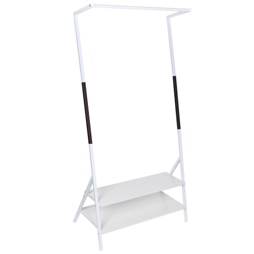 Z-Frame Metal Clothes Hanging Rack with 2-Tier Storage Shelves, Garment Rack for Entryway, Living Room Bedroom and Closets