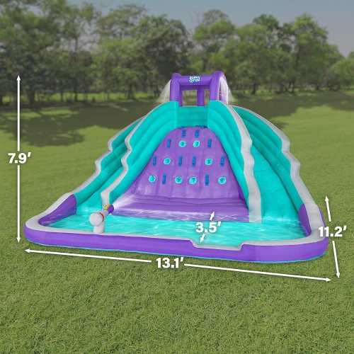 SUNNY & FUN Ultra Climber Inflatable Water Slide Park – Heavy-Duty for Outdoor Fun - Climbing Wall, Two Slides & Splash Pool – Easy to Set Up &