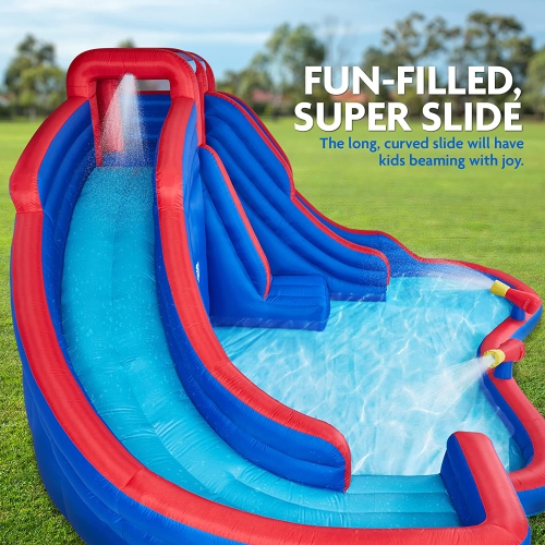 Sunny & Fun Double Dip Inflatable Water Slide Park – Heavy-Duty for Outdoor Fun - Climbing Wall, 2 Slides & Splash Pool – Easy to Set Up & Inflate