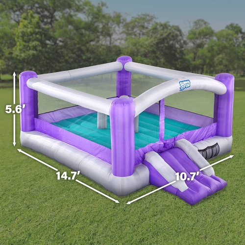 Sunny & Fun Inflatable Bounce House | Giant 12x10.5 Feet Blow-Up Jump Bouncy Castle for Kids with Air Blower, Stakes & Repair Kit | Easy Set Up for
