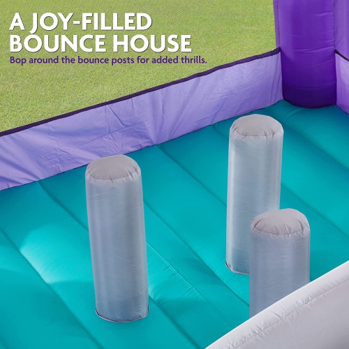 Sunny & Fun Inflatable Bounce House | Giant 12x10.5 Feet Blow-Up Jump Bouncy Castle for Kids with Air Blower, Stakes & Repair Kit | Easy Set Up for