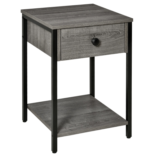 HOMCOM  Bedside Table, Industrial Nightstand With Drawer And Storage Shelf, Accent End Table for Bedroom In Grey