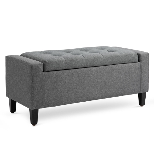 HOMCOM  Storage Ottoman Bench Linen-Touch Fabric Tufted Chest Footstool With Flipping Top In Grey