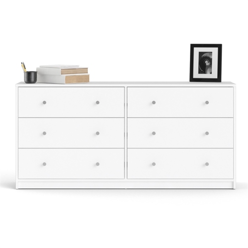 Pemberly Row Contemporary 6 Drawer Double Dresser in White