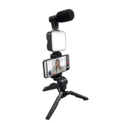 CJ Tech Mountable Vlogging Starter Kit with Led Light and Microphone - Black