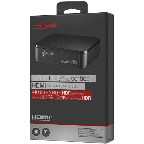 Open Box - Rocketfish RF-G1603 2-Output HDMI Splitter with 4K and HDR Compatible