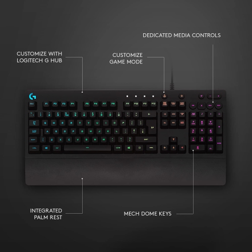 Logitech G213 Prodigy Gaming Keyboard, LIGHTSYNC RGB Backlit Keys, Spill-Resistant, Customizable Keys, Dedicated Multi-Media