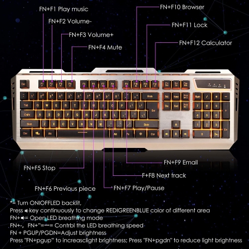 Keyboard Mouse Orange Yellow Backlit Gaming Keyboard Mouse Combo Wired Keyboard Mouse,USB Keyboard Mouse Set,LED Keyboard,Li