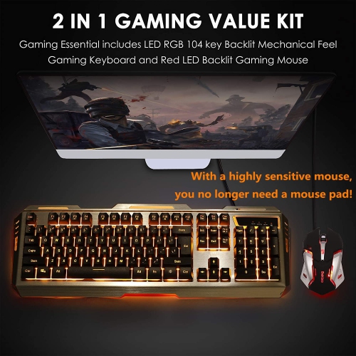 Keyboard Mouse Orange Yellow Backlit Gaming Keyboard Mouse Combo Wired Keyboard Mouse,USB Keyboard Mouse Set,LED Keyboard,Li