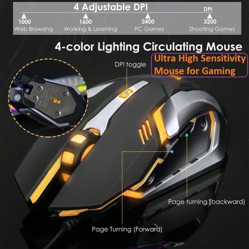 Keyboard Mouse Orange Yellow Backlit Gaming Keyboard Mouse Combo Wired Keyboard Mouse,USB Keyboard Mouse Set,LED Keyboard,Li