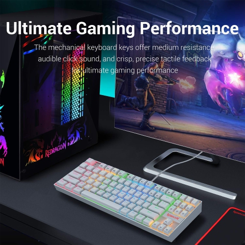 Redragon K552 Mechanical Gaming Keyboard RGB LED Backlit Wired with Anti-Dust Proof Switches for Windows PC (White, 87 Key B