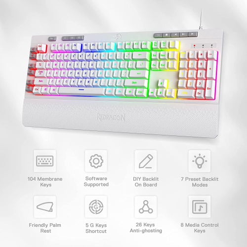 Redragon K512 Shiva RGB Backlit Membrane Gaming Keyboard with Multimedia Keys, Linear Mechanical-Feel Switch, 6 Extra On-Boa