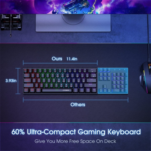 Portable 60% Mechanical Gaming Keyboard,60 Percent Wired Gamer Keyboard with Blue Switches,LED Customization Backlit,61 Keys