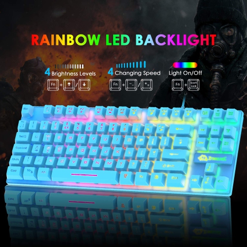 Gaming Keyboard and Mouse Combo,88 Keys Compact Rainbow Backlit Mechanical Feel Keyboard,RGB Backlit 6400 DPI Lightweight Ga