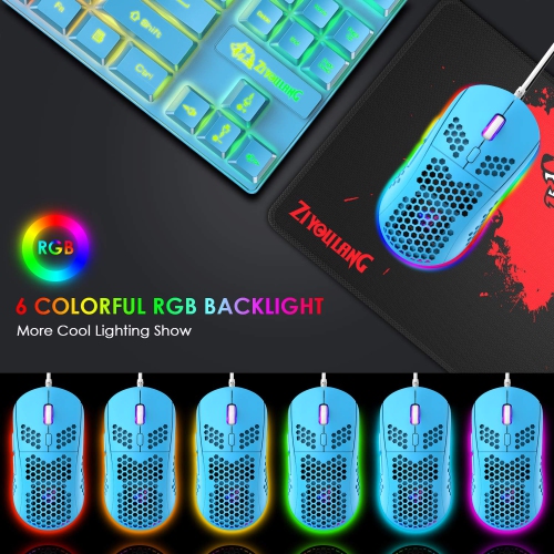 Gaming Keyboard and Mouse Combo,88 Keys Compact Rainbow Backlit Mechanical Feel Keyboard,RGB Backlit 6400 DPI Lightweight Ga