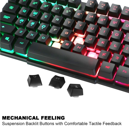BAKTH Multiple Color Rainbow LED Backlit Mechanical Feeling USB Wired Gaming Keyboard and Mouse Combo for Working or Game