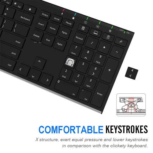 Arteck 2.4G Wireless Keyboard Stainless Steel Ultra Slim Full Size Keyboard with Numeric Keypad for Computer/Desktop/ PC/Lap