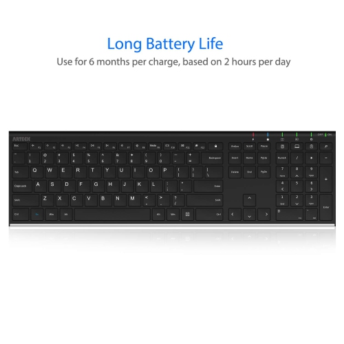 Arteck 2.4G Wireless Keyboard Stainless Steel Ultra Slim Full Size Keyboard with Numeric Keypad for Computer/Desktop/ PC/Lap
