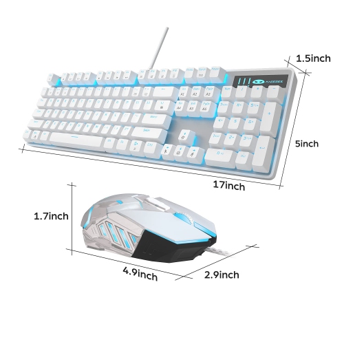 Mechanical Gaming Keyboard and Mouse Combo, MageGee MK-Storm 104 Keys Ice Blue Backlit Keyboard with Blue Switches, 7 Button