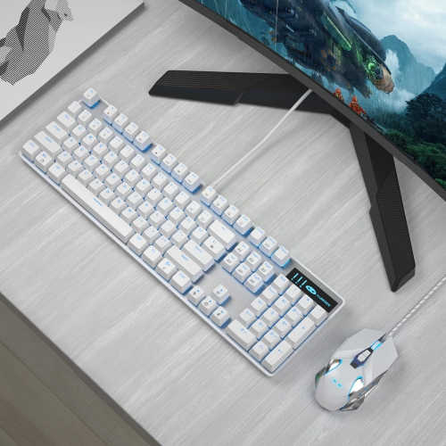Mechanical Gaming Keyboard and Mouse Combo, MageGee MK-Storm 104 Keys Ice Blue Backlit Keyboard with Blue Switches, 7 Button