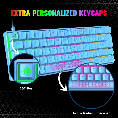 Clavier et souris de jeu mécanique Mini RGB avec 62Key modèles compacts rétroéclairage arc-en-ciel anti-effet fantôme 6400DPI Honeycomb Souris type-C