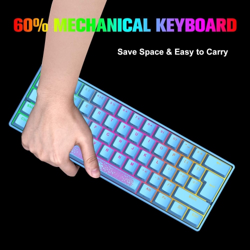 Clavier et souris de jeu mécanique Mini RGB avec 62Key modèles compacts rétroéclairage arc-en-ciel anti-effet fantôme 6400DPI Honeycomb Souris type-C