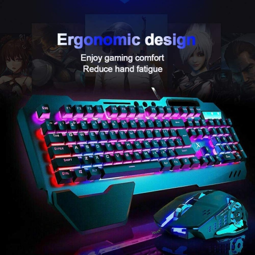 Ensembles de clavier de jeu K13 souris de jeu USB filaire 104 touches rétroéclairage DEL arc-en-ciel clavier de jeu ergonomique + 2400 ppp 4 boutons