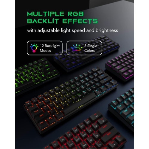Black Shark Mini 60% Mechanical Gaming Keyboard, RGB Backlit Compact 61 Keys Wired Keyboard with Blue Switches, Fully Progra