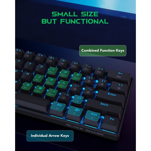 Black Shark Mini 60% Mechanical Gaming Keyboard, RGB Backlit Compact 61 Keys Wired Keyboard with Blue Switches, Fully Progra