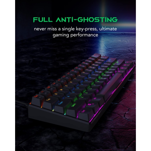 Black Shark Mini 60% Mechanical Gaming Keyboard, RGB Backlit Compact 61 Keys Wired Keyboard with Blue Switches, Fully Progra