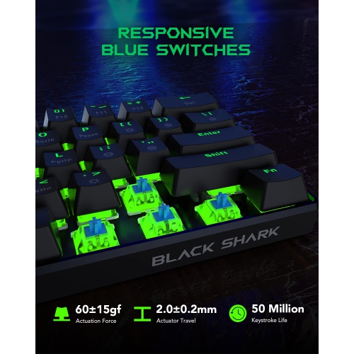 Black Shark Mini 60% Mechanical Gaming Keyboard, RGB Backlit Compact 61 Keys Wired Keyboard with Blue Switches, Fully Progra