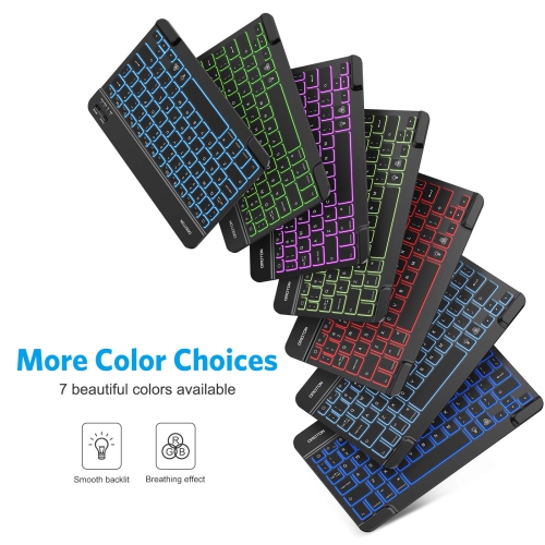 OMOTON Ultra-Slim Wireless Bluetooth Keyboard, 7-Color Backlit Rechargeable Compatible with iPad 9th 2021/ 8th 2020 /7th Gen