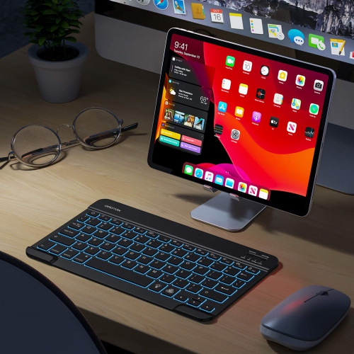 OMOTON Ultra-Slim Wireless Bluetooth Keyboard, 7-Color Backlit Rechargeable Compatible with iPad 9th 2021/ 8th 2020 /7th Gen