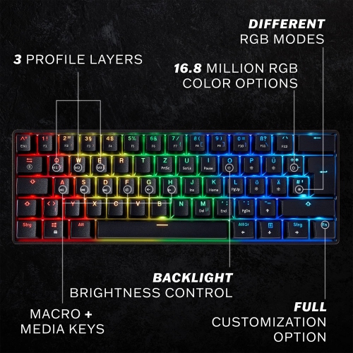 HK GAMING GK61 Mechanical Gaming Keyboard - 61 Keys Multi Color RGB Illuminated LED Backlit Wired Programmable for PC/Mac Gamer