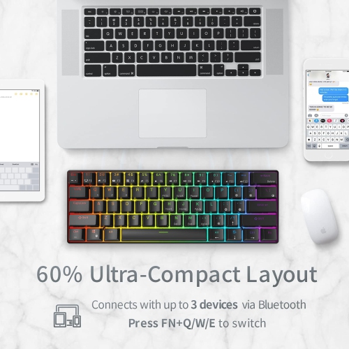 RK ROYAL KLUDGE RK61 2.4Ghz Wireless/Bluetooth/Wired 60% Mechanical Keyboard, 61 Keys RGB Hot Swappable Red Switch Gaming Ke
