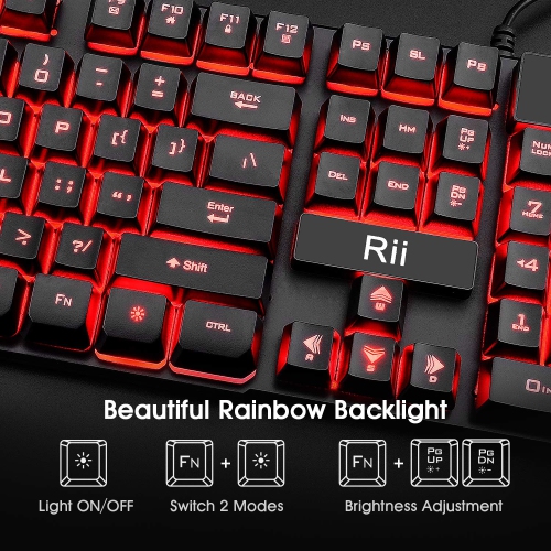 Rii Primer Gaming Keyboard Mouse Combo,3-Color LED Backlit Keyboard,Gaming Keyboard and Mouse Combo,USB Wired Keyboard,Optic