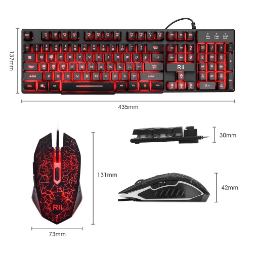 Rii Primer Gaming Keyboard Mouse Combo,3-Color LED Backlit Keyboard,Gaming Keyboard and Mouse Combo,USB Wired Keyboard,Optic