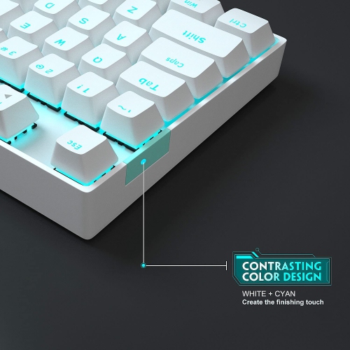 Clavier de jeu mécanique blanc, clavier rétroéclairé DEL compact 87 touches TKL avec fil et commutateurs bleus pour ordinateur de jeu de portable