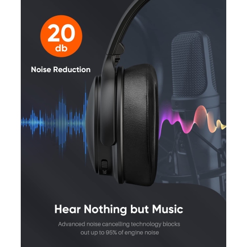 INFURTURE H1 Active Noise Cancelling Headphones with Microphone, Wireless Over Ear Bluetooth Headphones, 3D Deep Bass, Memor
