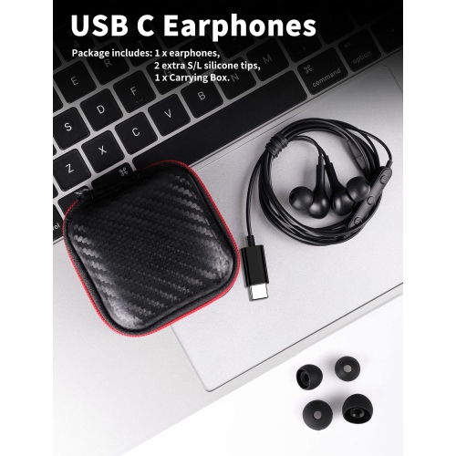 Casque d’écoute USB C de TITACUTTE pour écouteurs boutons avec fil autonomes de type C S21 S22 de Samsung avec commande de volume BA