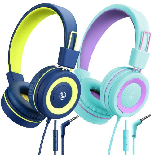 VotYoung Kids Headphones with Mic, Lightweight On Ear Headset with 91dB Volume Limit & Share Splitter for Kids Girls Boys, H