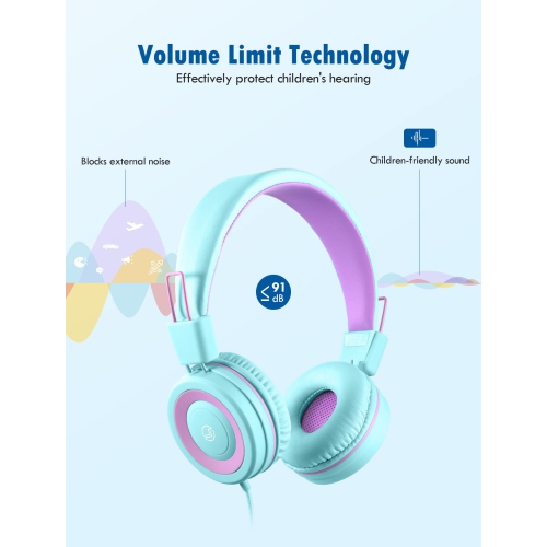 VotYoung Kids Headphones with Mic, Lightweight On Ear Headset with 91dB Volume Limit & Share Splitter for Kids Girls Boys, H