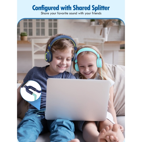 VotYoung Kids Headphones with Mic, Lightweight On Ear Headset with 91dB Volume Limit & Share Splitter for Kids Girls Boys, H