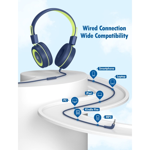 VotYoung Kids Headphones with Mic, Lightweight On Ear Headset with 91dB Volume Limit & Share Splitter for Kids Girls Boys, H