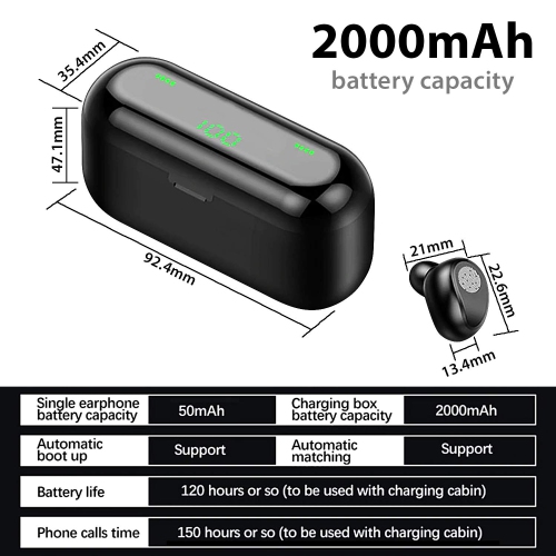 F9 Wireless Bluetooth Earbuds - IPX-7 Waterproof - Touch Control in-ear Headphone - Noise Cancelling Headset with Microphone