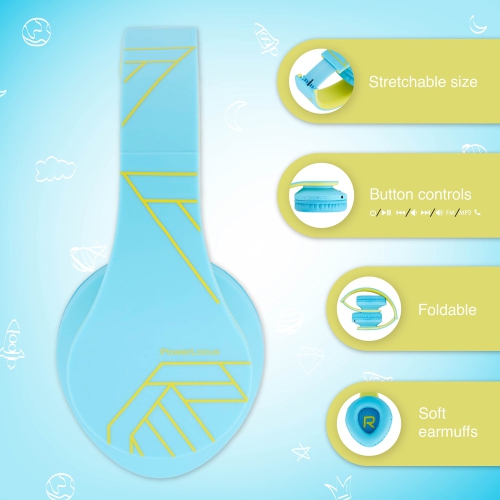 PowerLocus Kids Headphones Over-Ear, Bluetooth Wireless Headphones for Kids,with Microphone, Safe 85DB Volume Limited, Folda