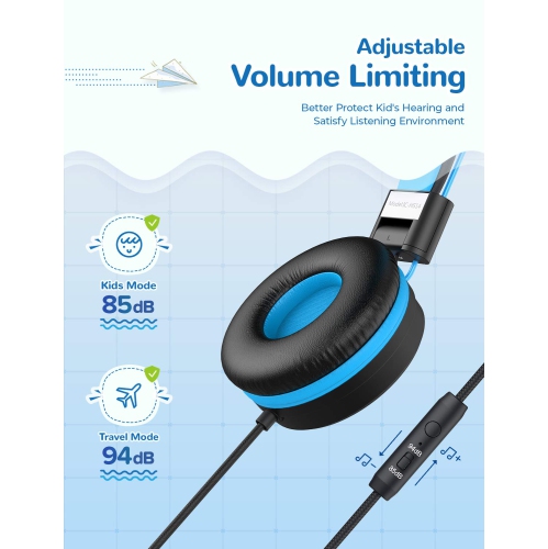 2 Pack iClever Kids Headphones with Microphone, Safe Volume Limited 85dB/94dB -Sharing Splitter- Wired Headphones for Kids