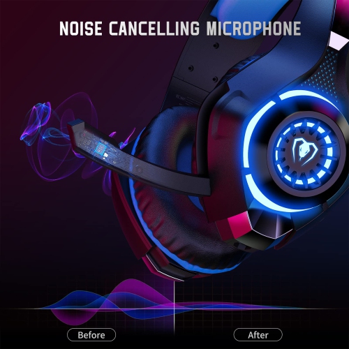 Gaming Headset for PS4 PS5 Xbox One, Over-Ear Gaming Headphones with Noise Reduction Mic Volume Control LED Light for PS5 PS