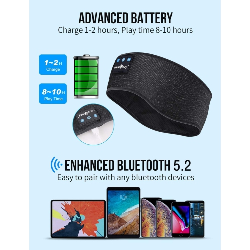 MUSICOZY Sleep Headphones Bluetooth Sport Headband, Wireless Music Sleeping Headphone with IPX6 Waterproof Microphones for S